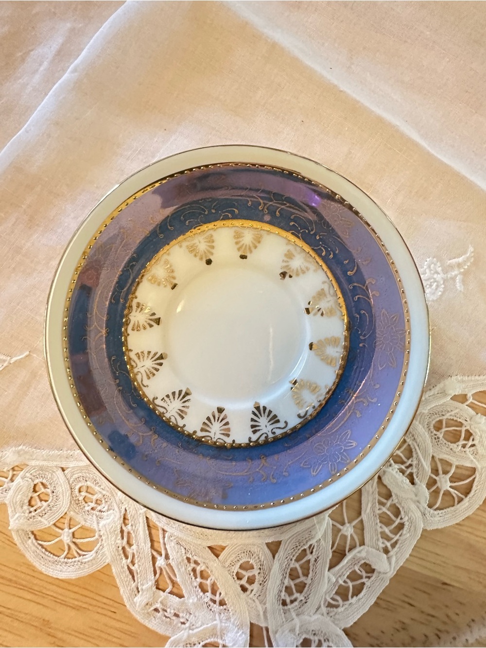 Vintage Lefton China Hand Painted Lustre Saucer Gold Filigree 6938